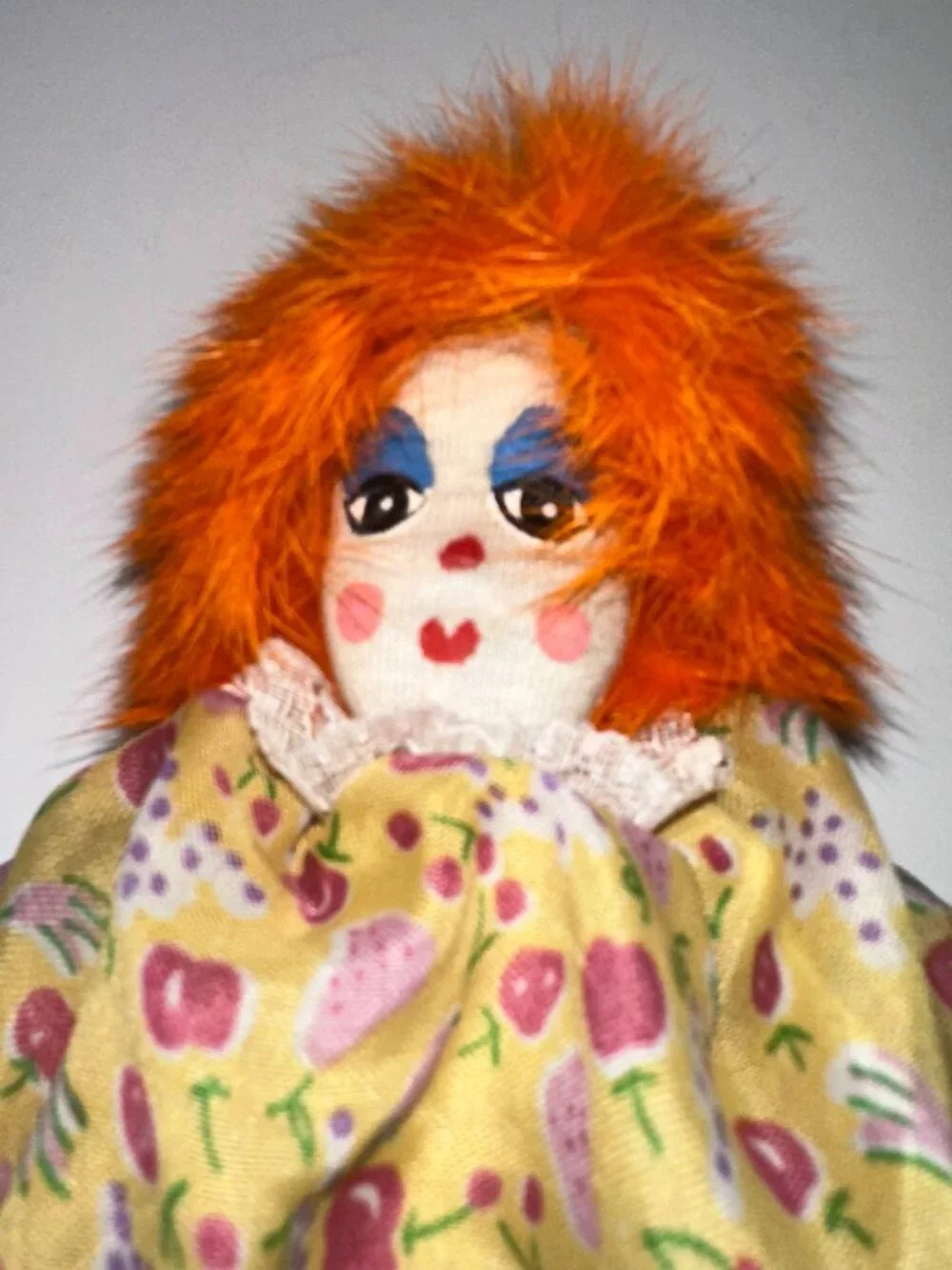 Vintage CLOTH HAND PAINTED Face Clown Doll 7